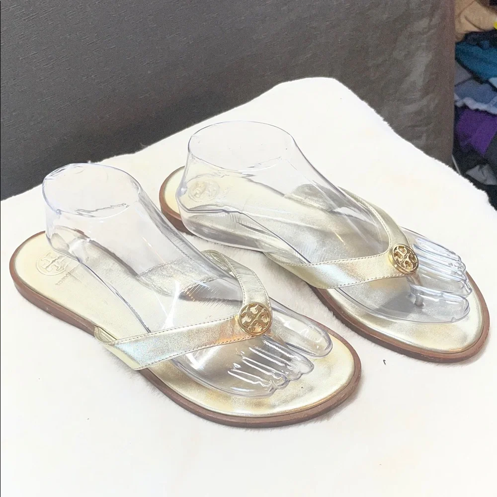 Tory Burch Gold Thong Sandals‎